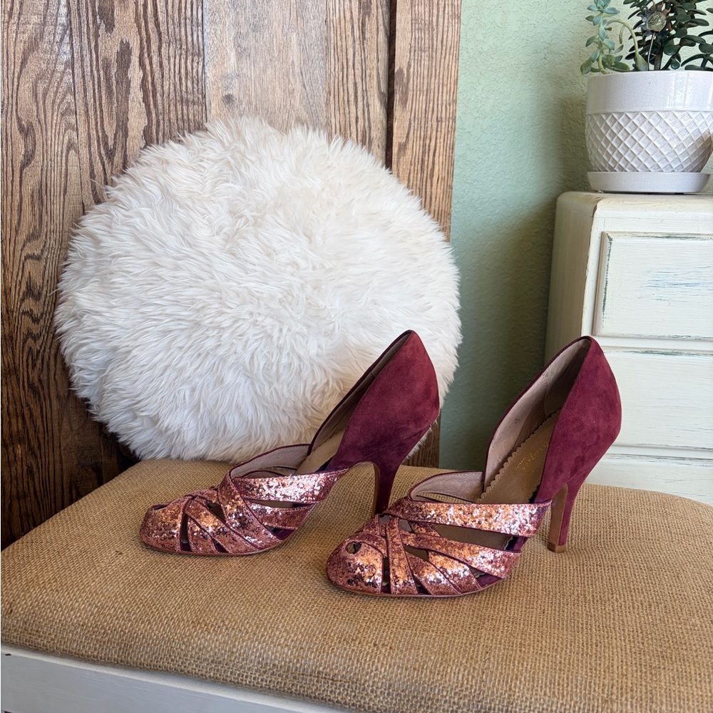 🩷Miss Albright🩷Women's Plum Suede & Rose Gold Glitter Heels - Picture 8 of 9